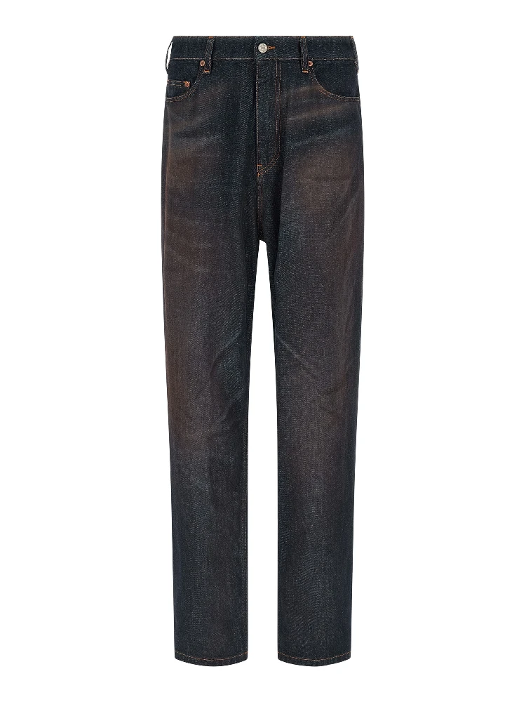 Blue Cotton Straight-Leg Jeans