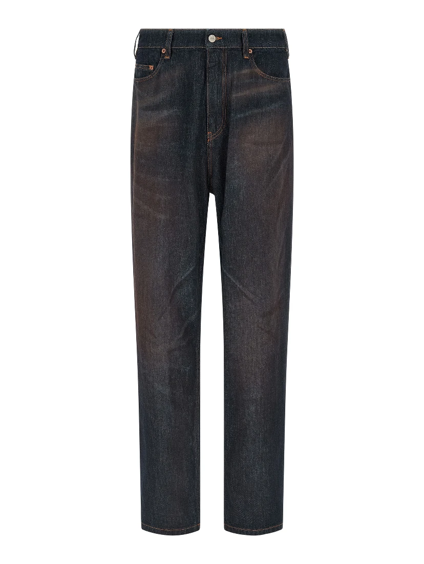 Blue Cotton Straight-Leg Jeans