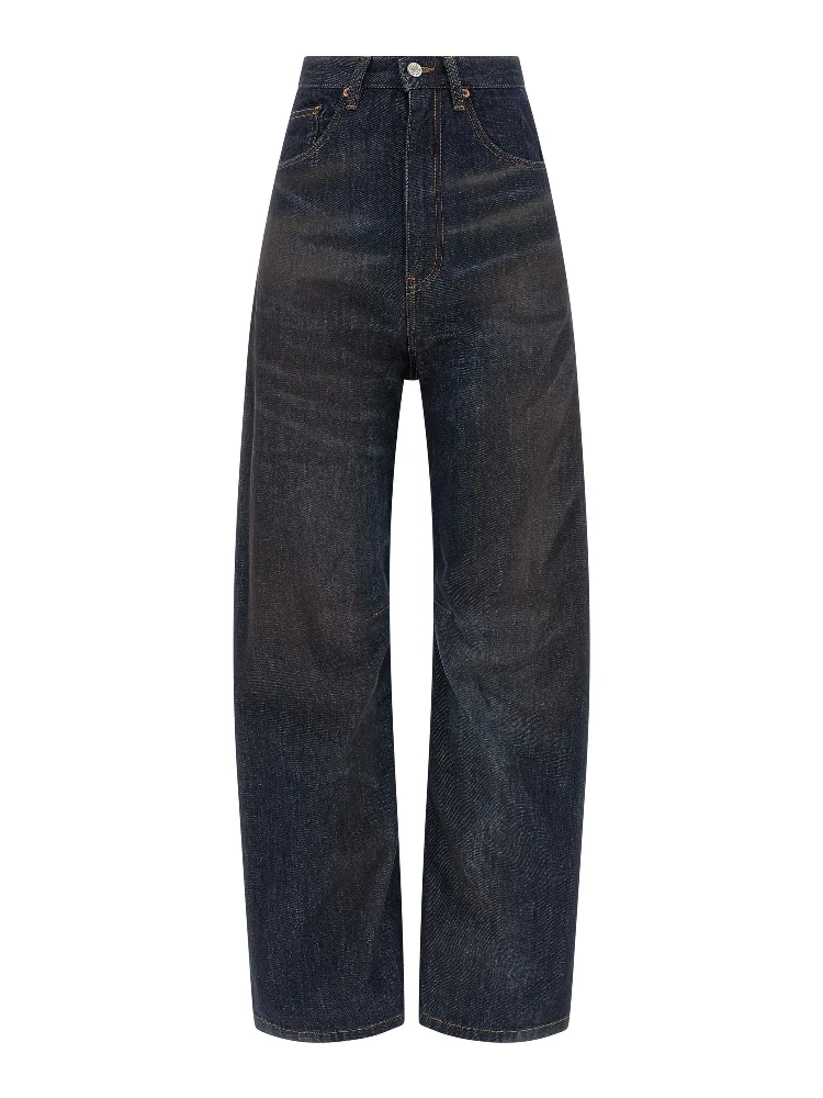 Blue Cotton High-Waisted Jean