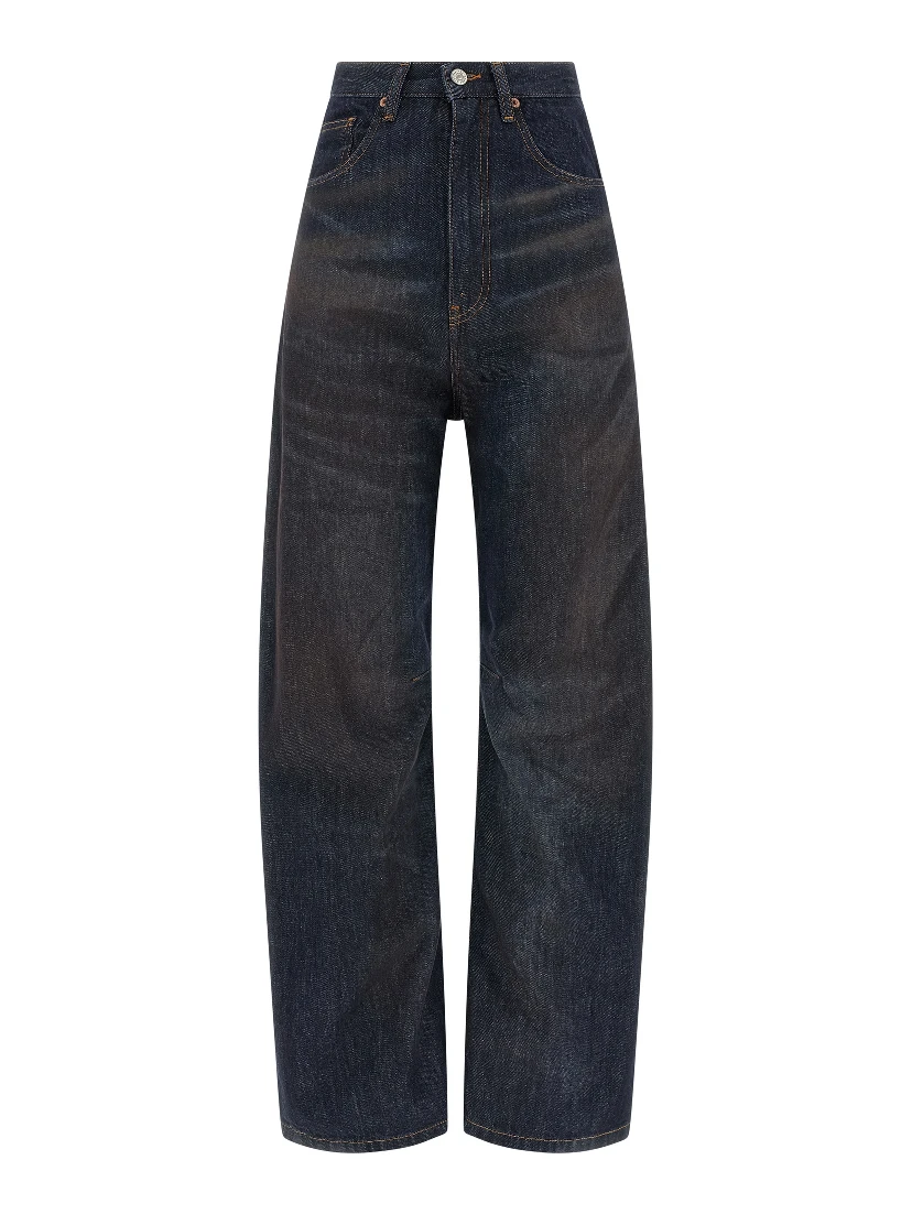 Blue Cotton High-Waisted Jean
