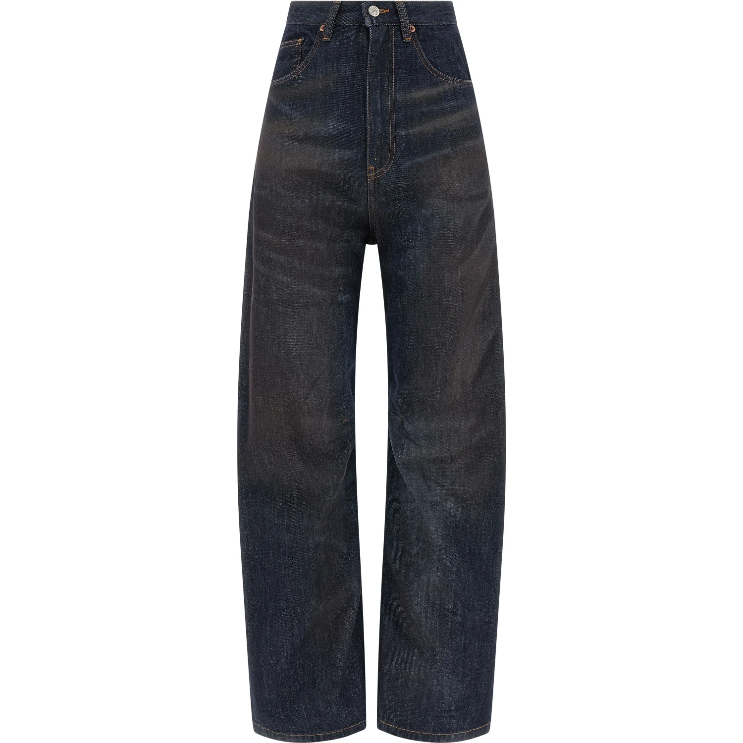 Blue Cotton High-Waisted Jean