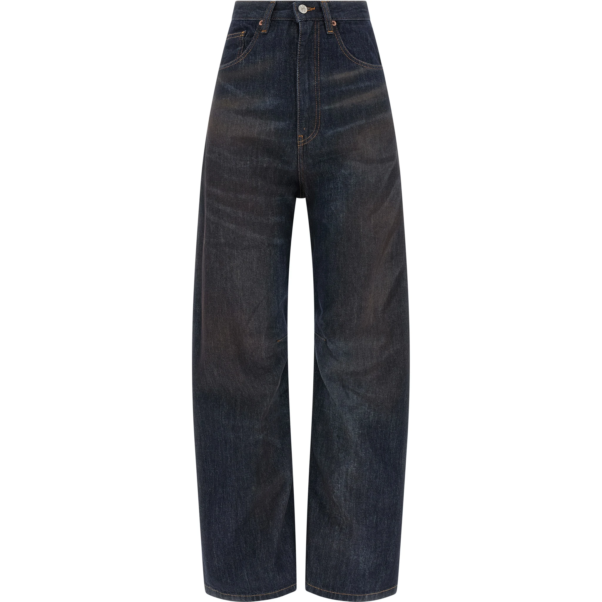 Blue Cotton High-Waisted Jean