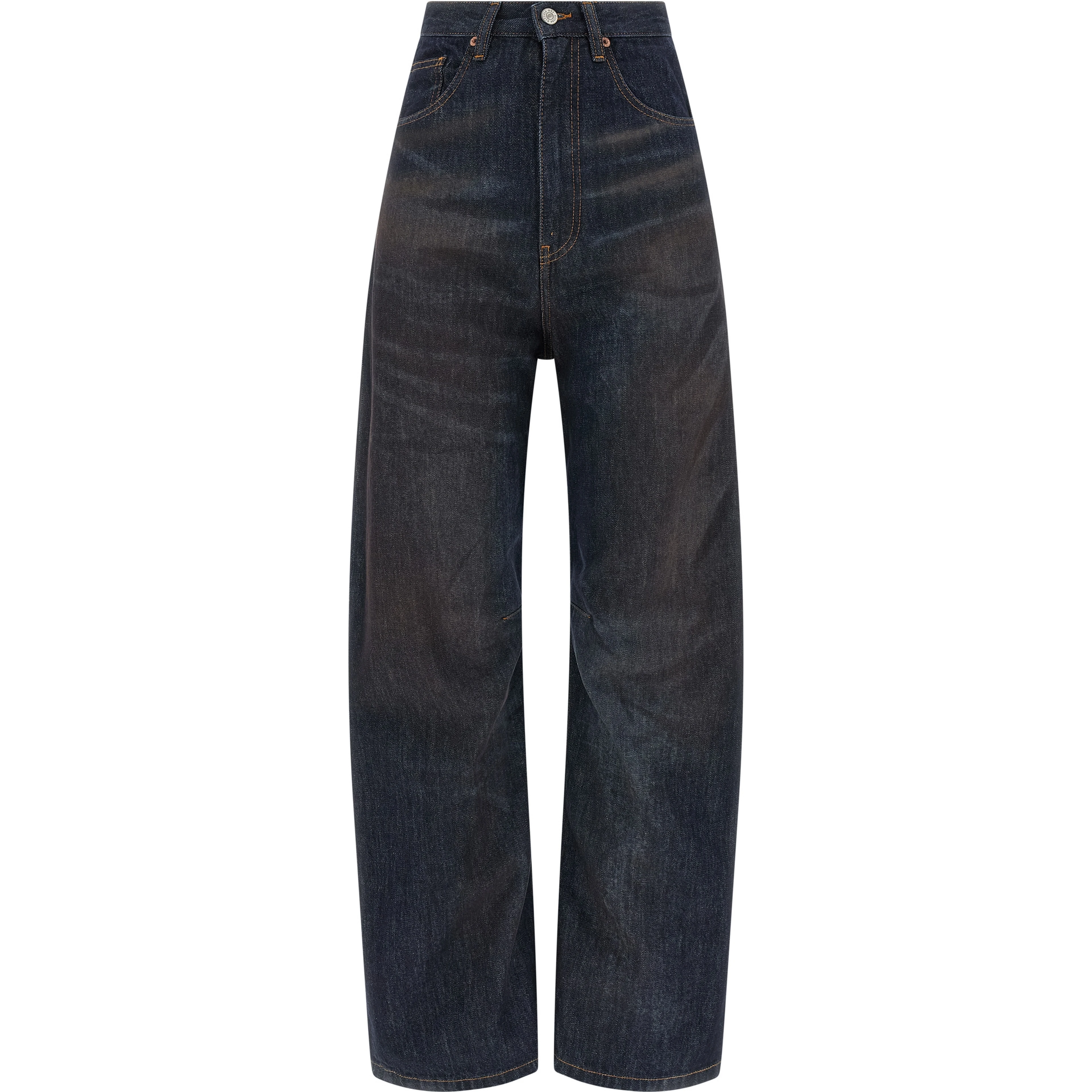 Blue Cotton High-Waisted Jean