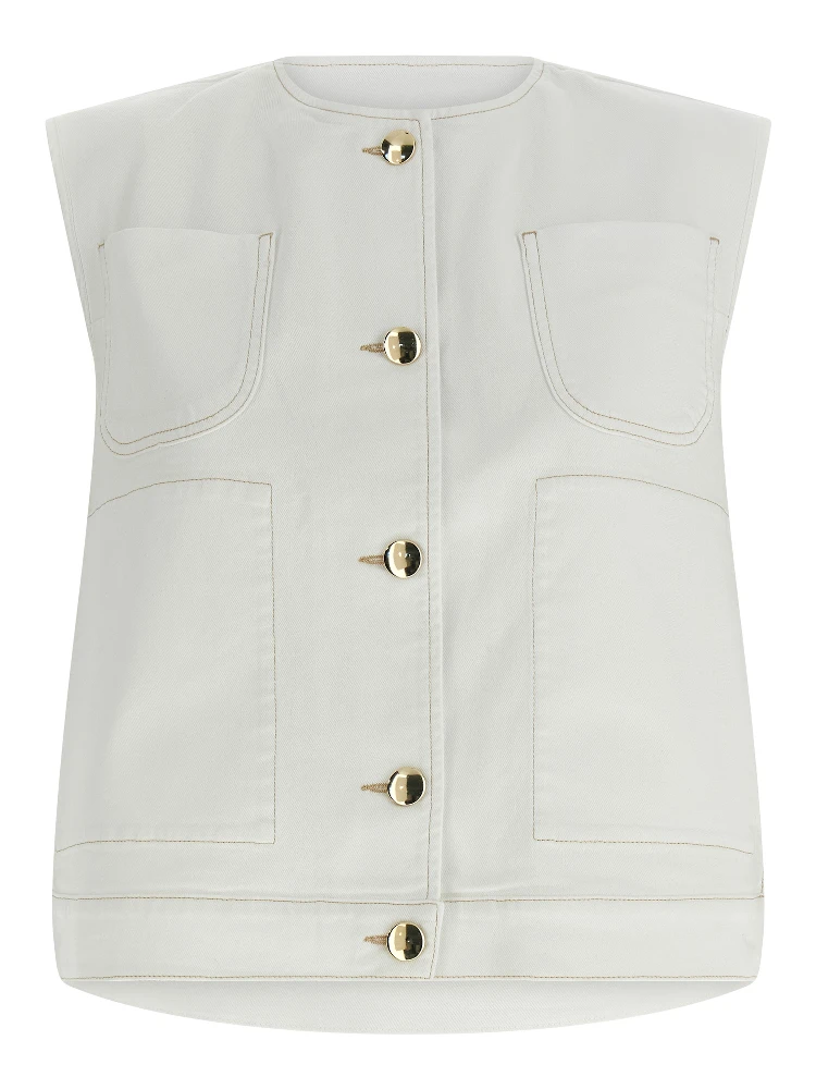 White Cotton Sleeveless Jacket