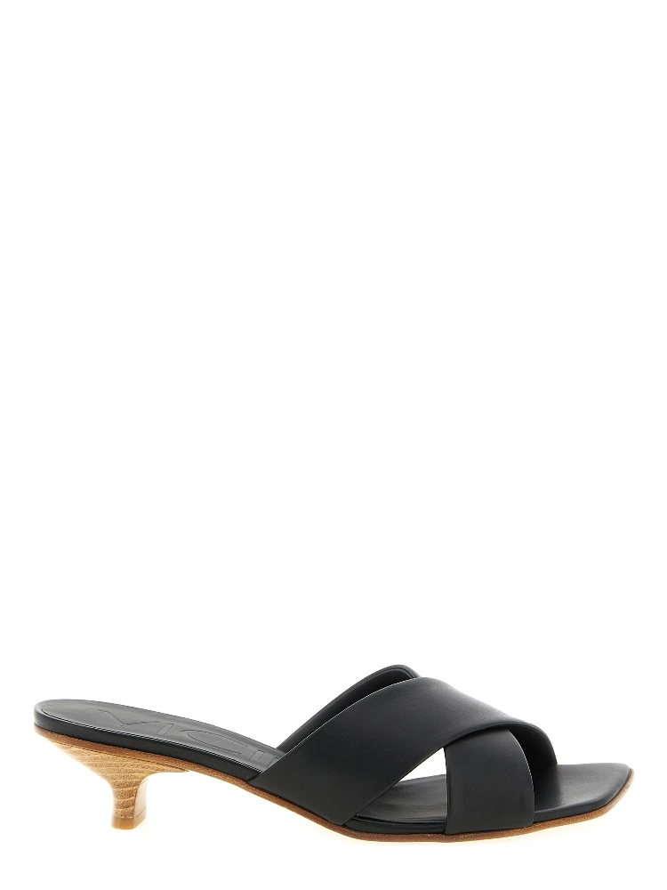 Black Calfskin Mid Heel Pumps