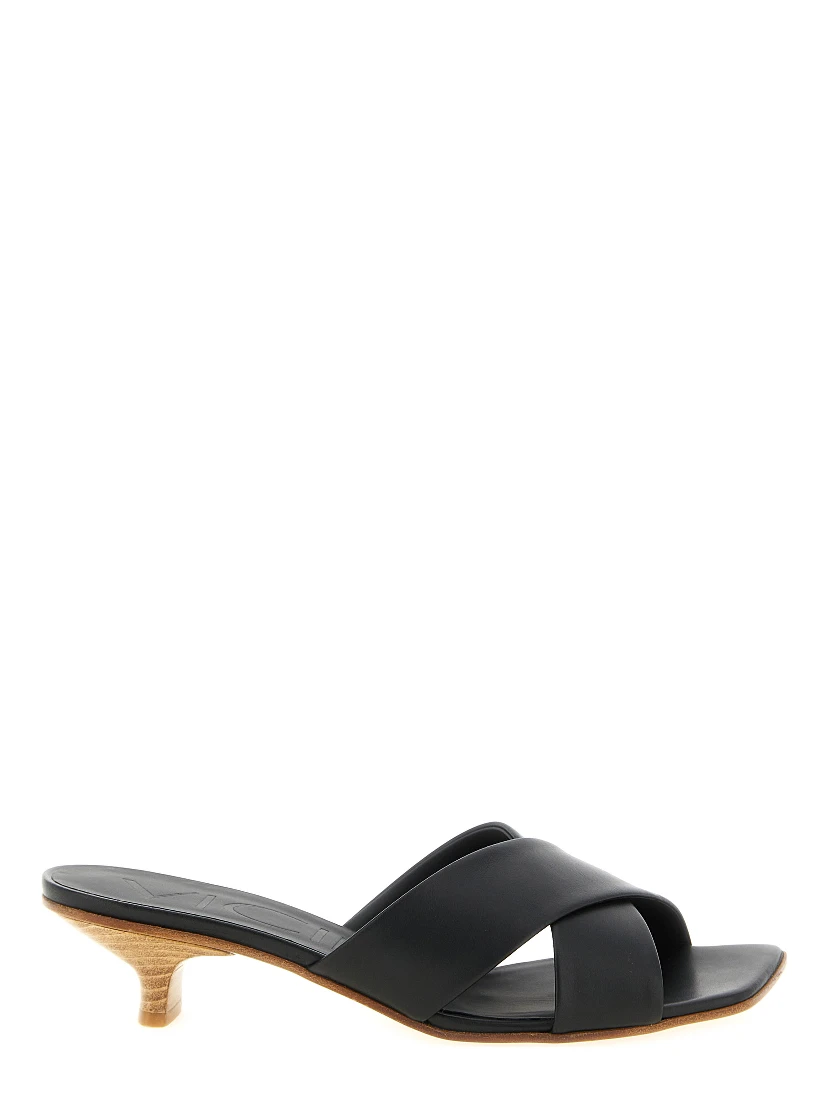 Black Calfskin Mid Heel Pumps