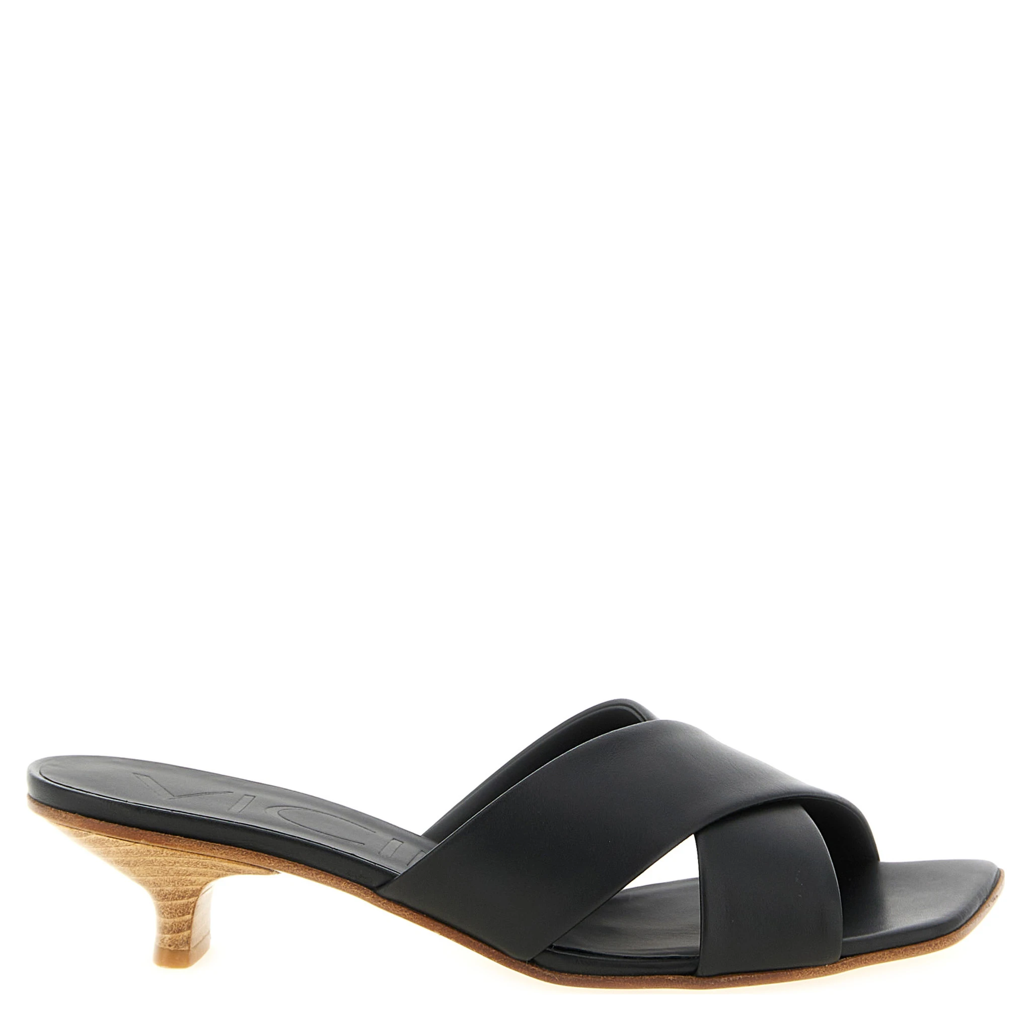 Black Calfskin Mid Heel Pumps