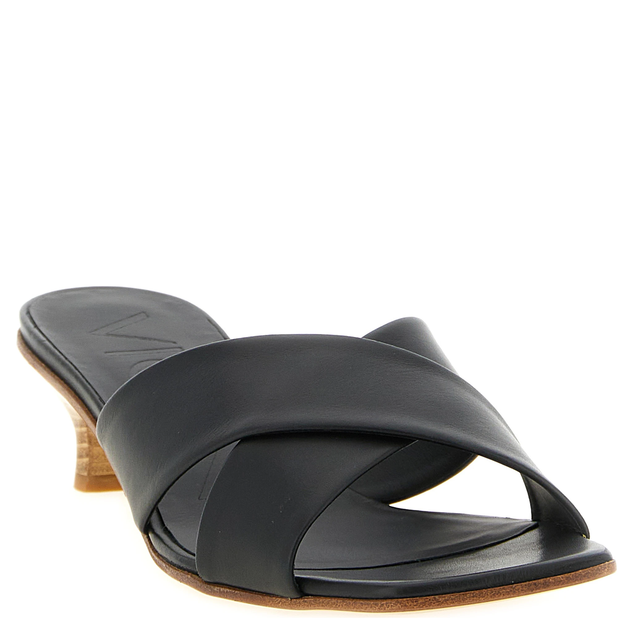 Black Calfskin Mid Heel Pumps