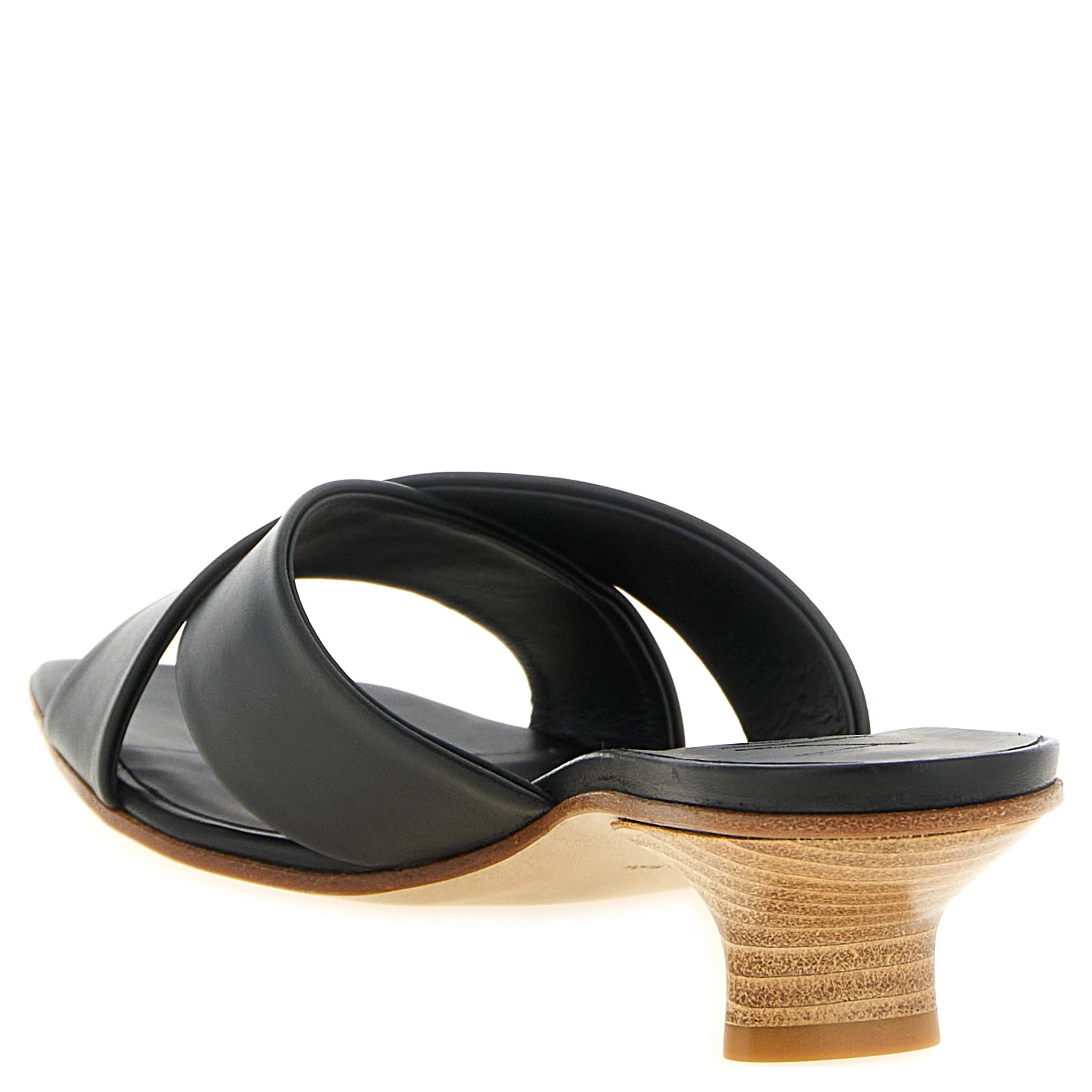 Black Calfskin Mid Heel Pumps