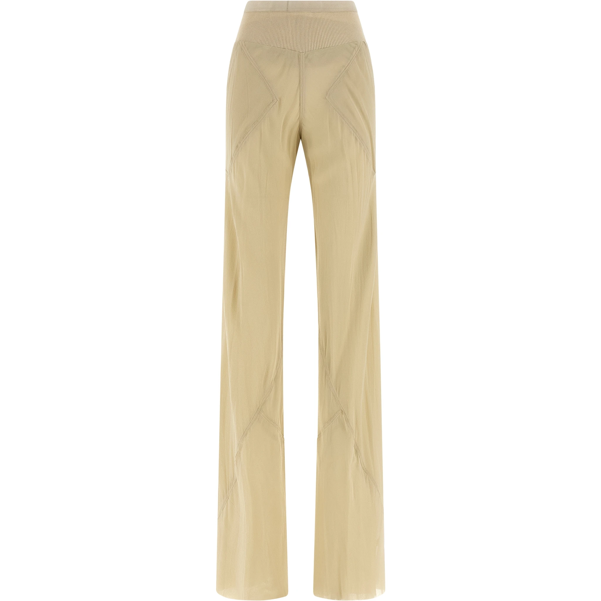 Beige Silk Flared Pants