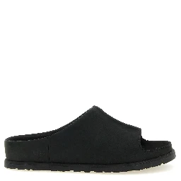 Black Leather Slides