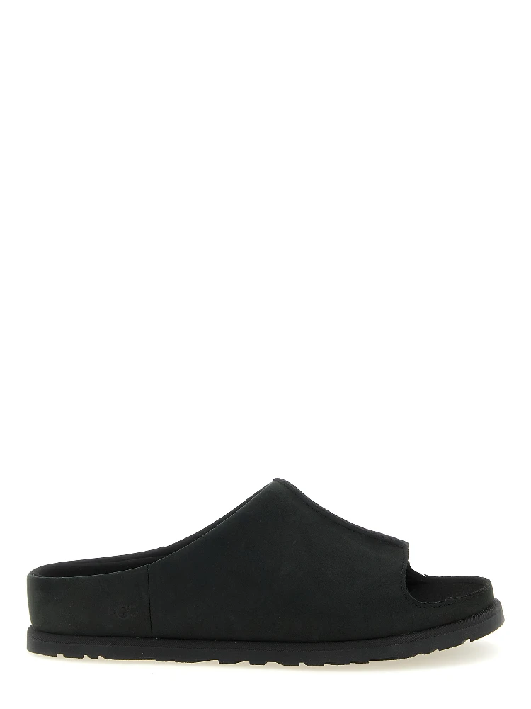 Black Leather Slides