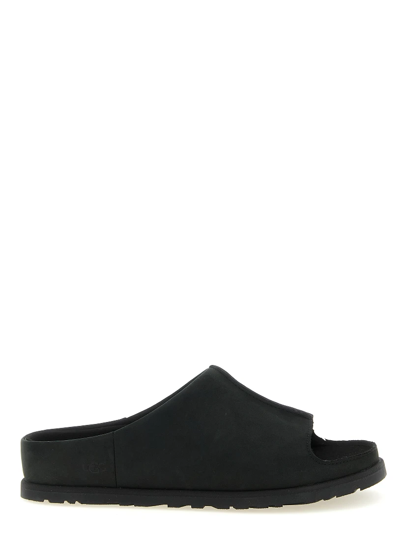 Black Leather Slides