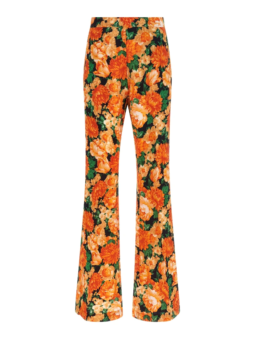 Orange Viscose Flared Pants