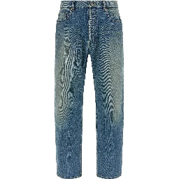 Blue Cotton Straight-Leg Jeans