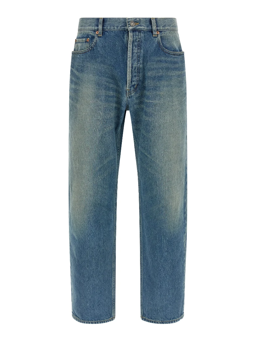 Blue Cotton Straight-Leg Jeans