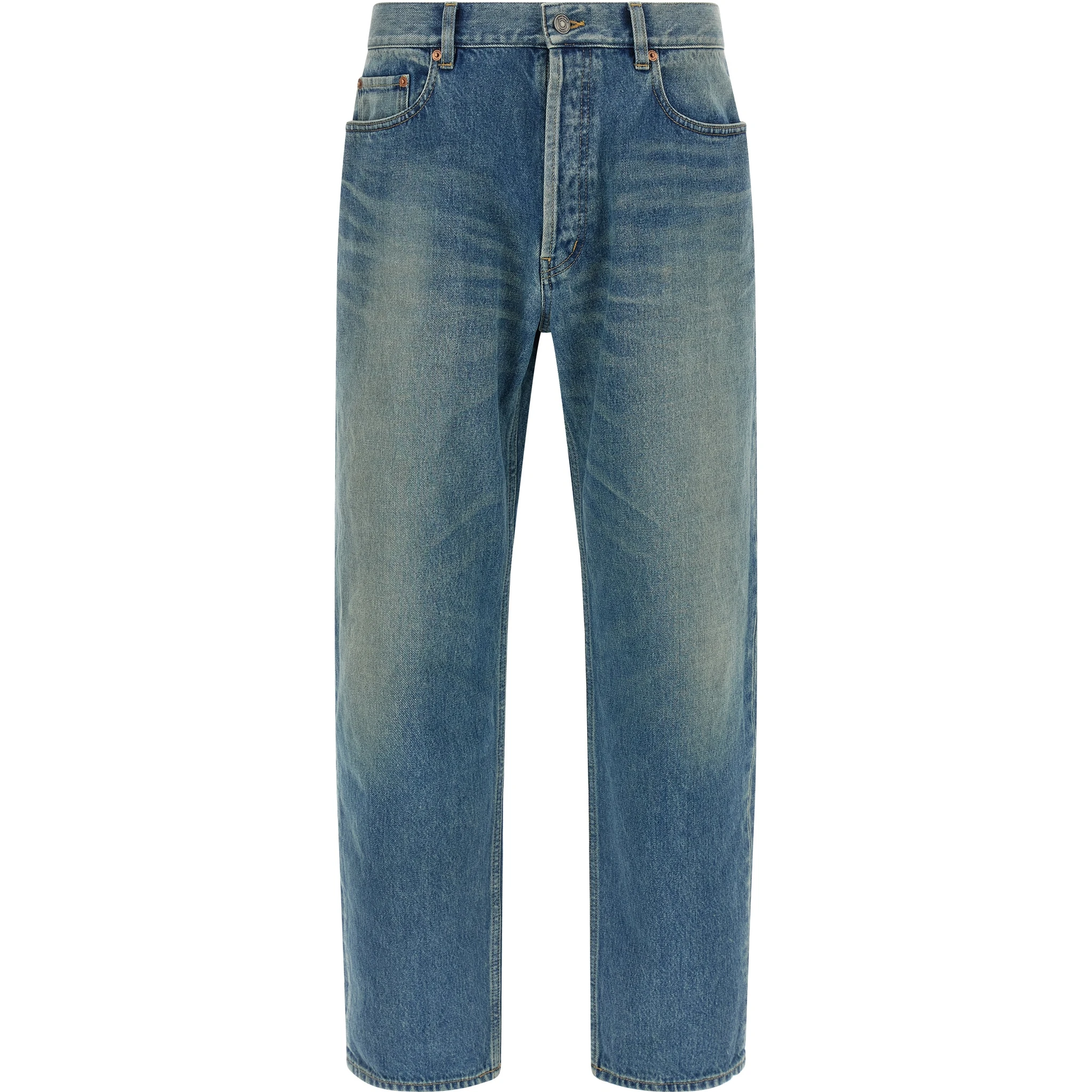 Blue Cotton Straight-Leg Jeans