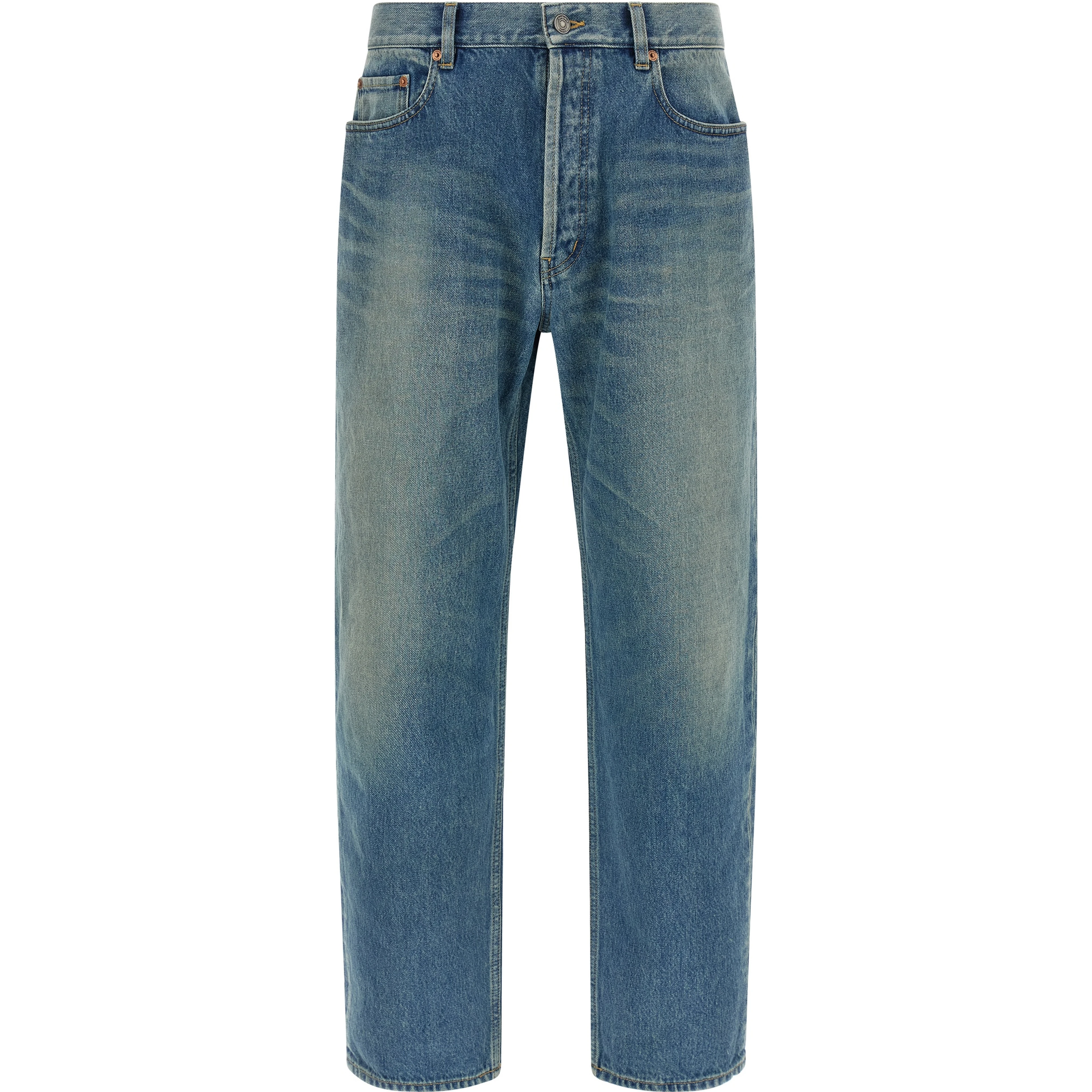 Blue Cotton Straight-Leg Jeans