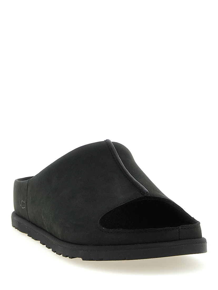 Black Leather Slides