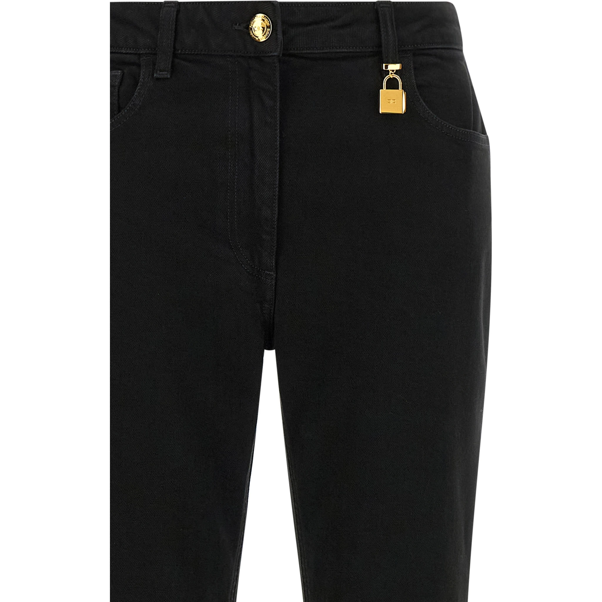Black Cotton Flared Jeans