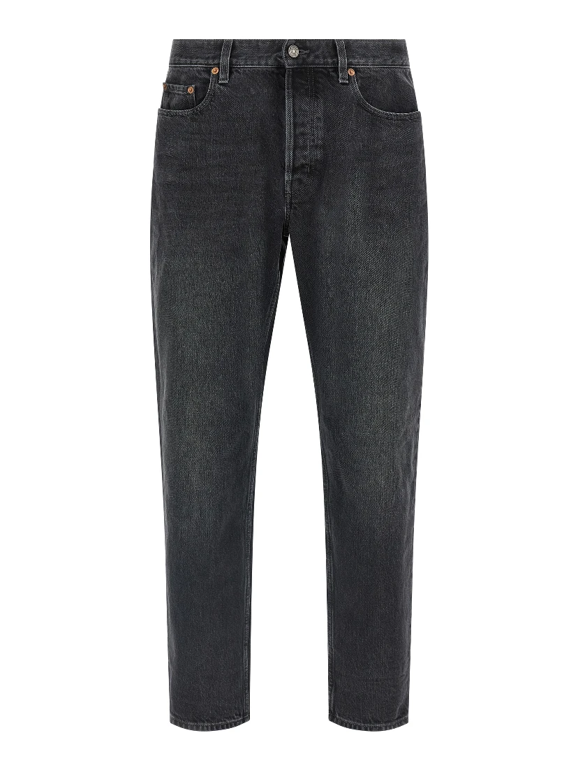 Black Cotton Straight-Leg Jeans