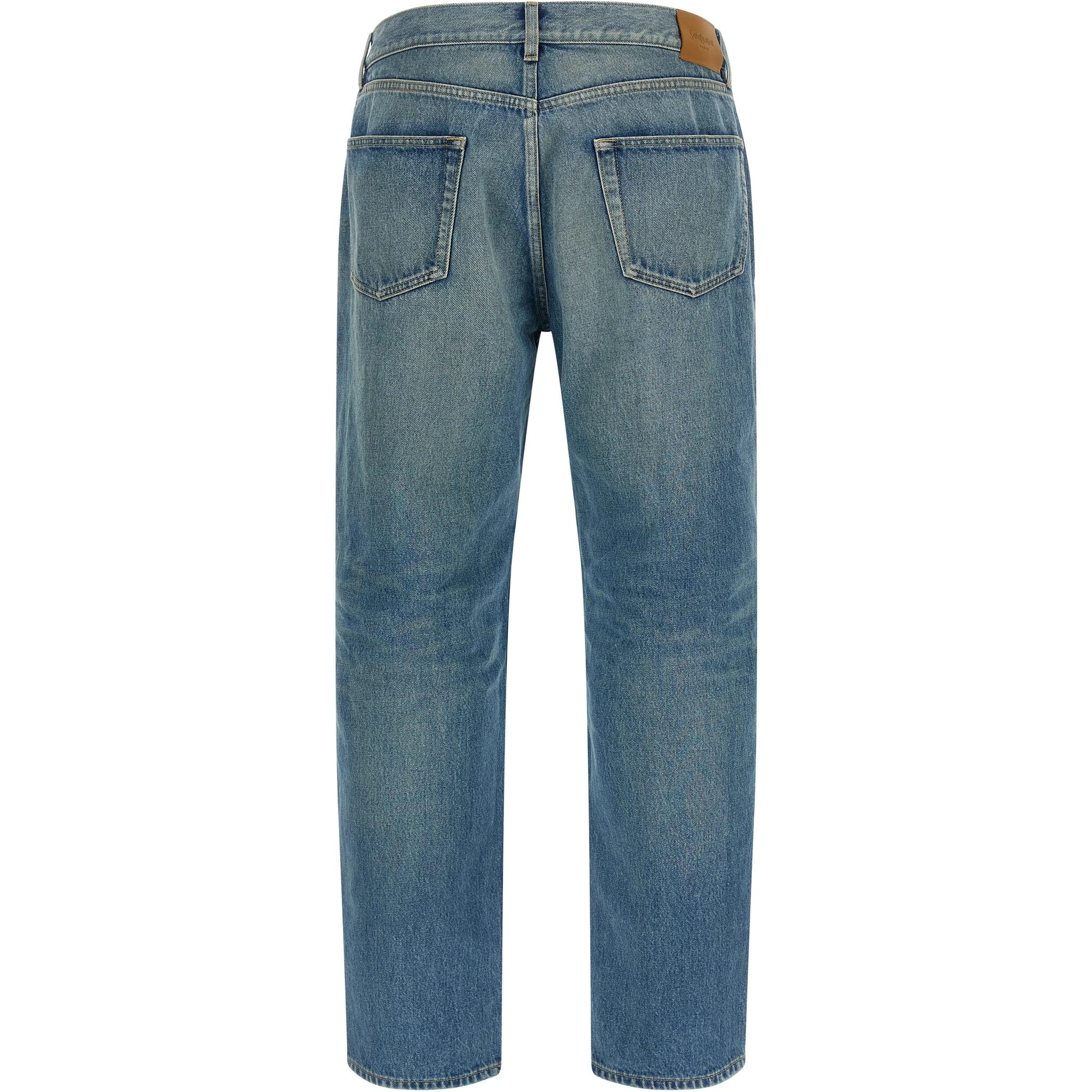 Blue Cotton Straight-Leg Jeans