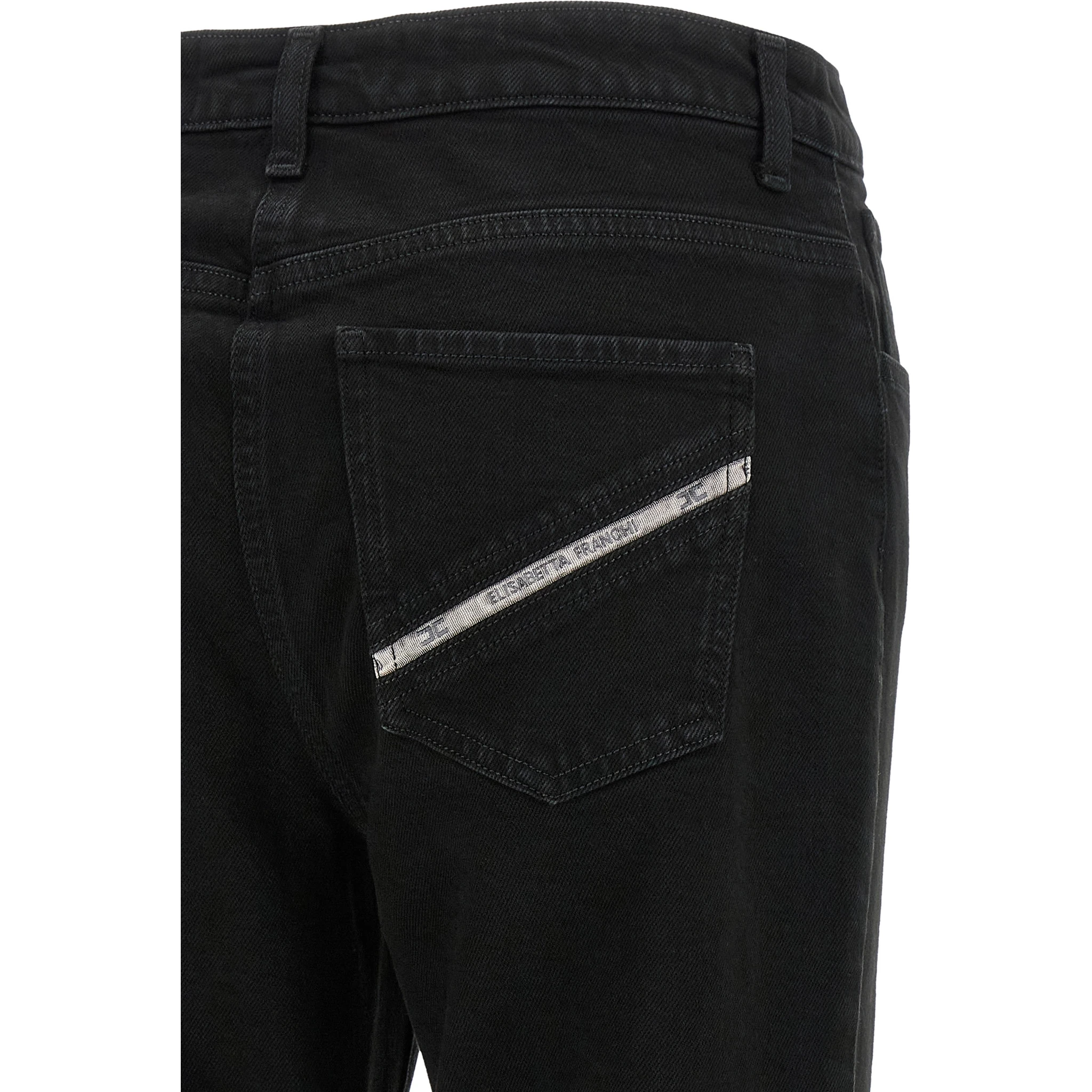 Black Cotton Flared Jeans