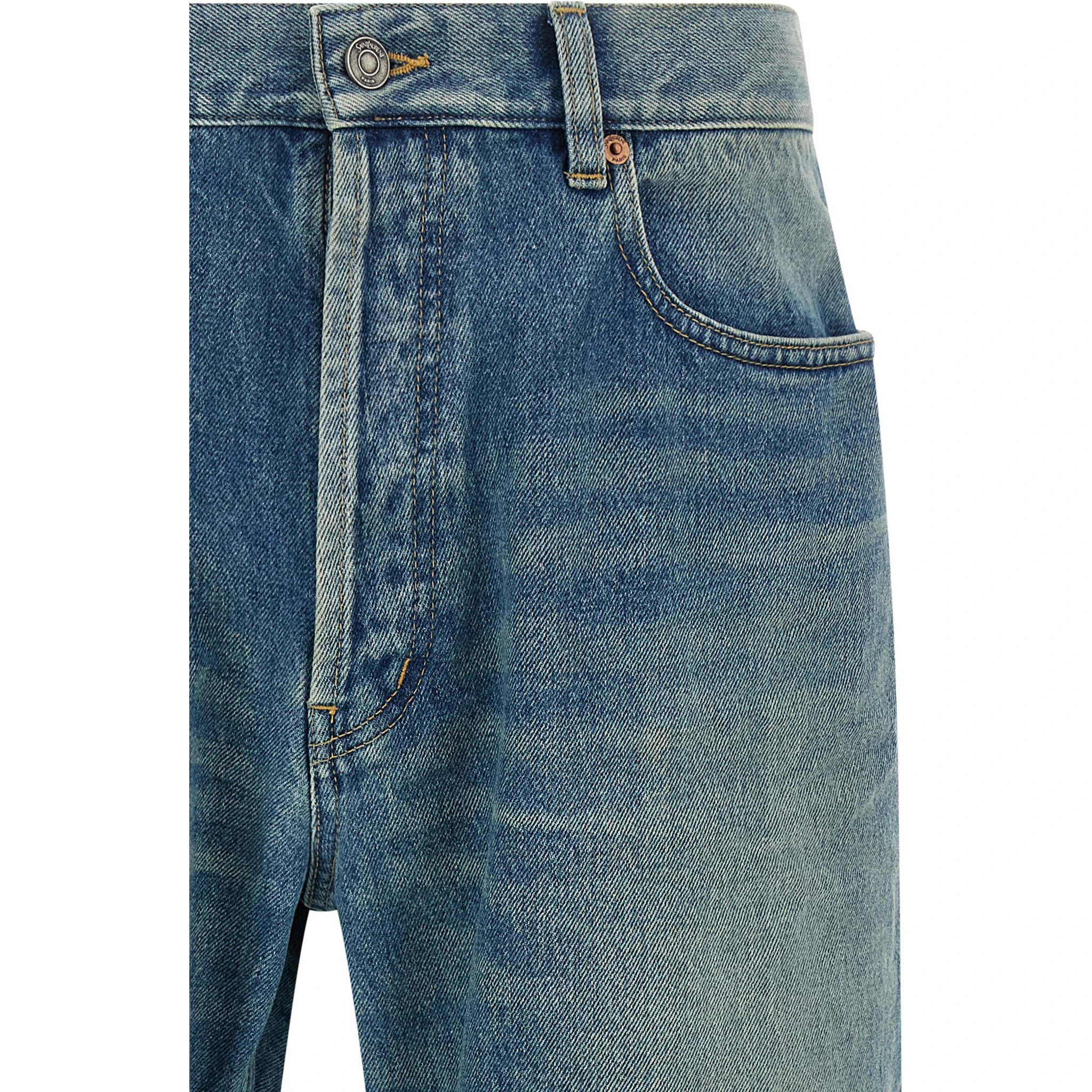 Blue Cotton Straight-Leg Jeans