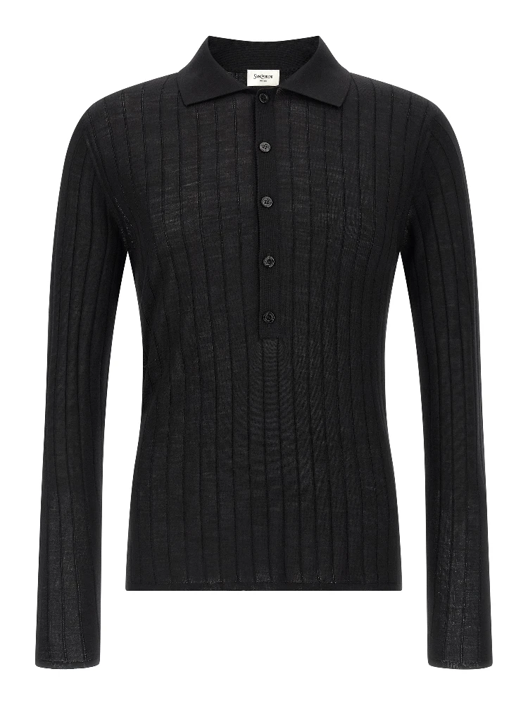 Black Wool Polo Shirt