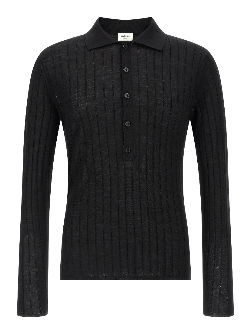 Black Wool Polo Shirt