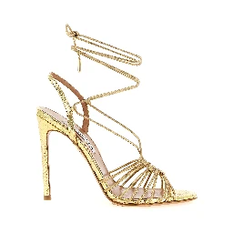 Gold Lamb Leather Stiletto Heel Sandals