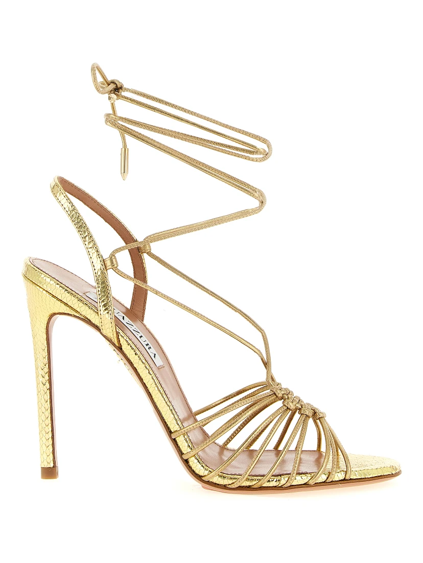 Gold Lamb Leather Stiletto Heel Sandals
