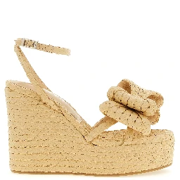 Beige Raffia Wedge Sandals
