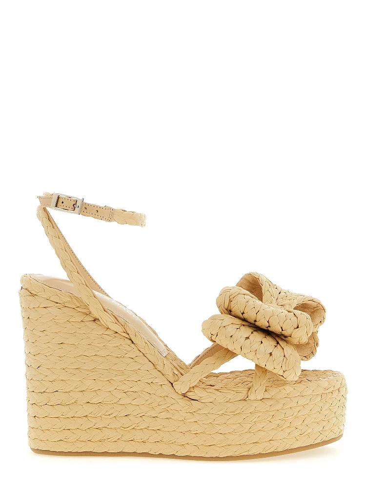 Beige Raffia Wedge Sandals