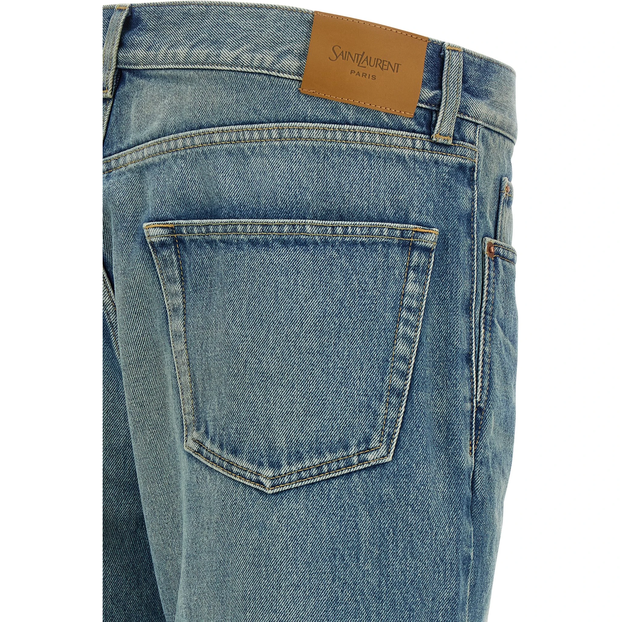 Blue Cotton Straight-Leg Jeans