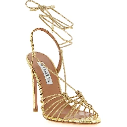 Gold Lamb Leather Stiletto Heel Sandals