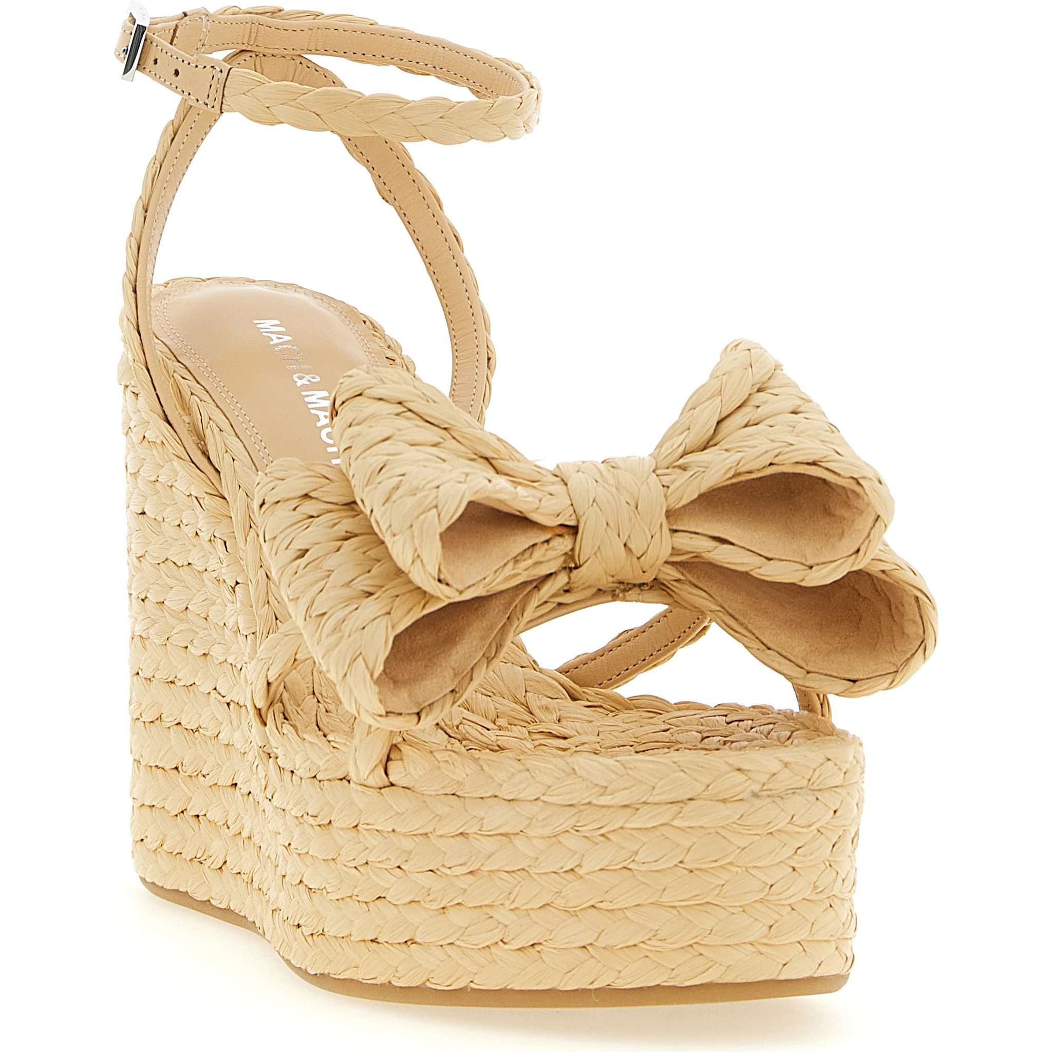 Beige Raffia Wedge Sandals