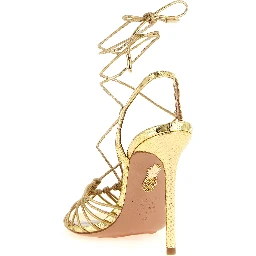 Gold Lamb Leather Stiletto Heel Sandals