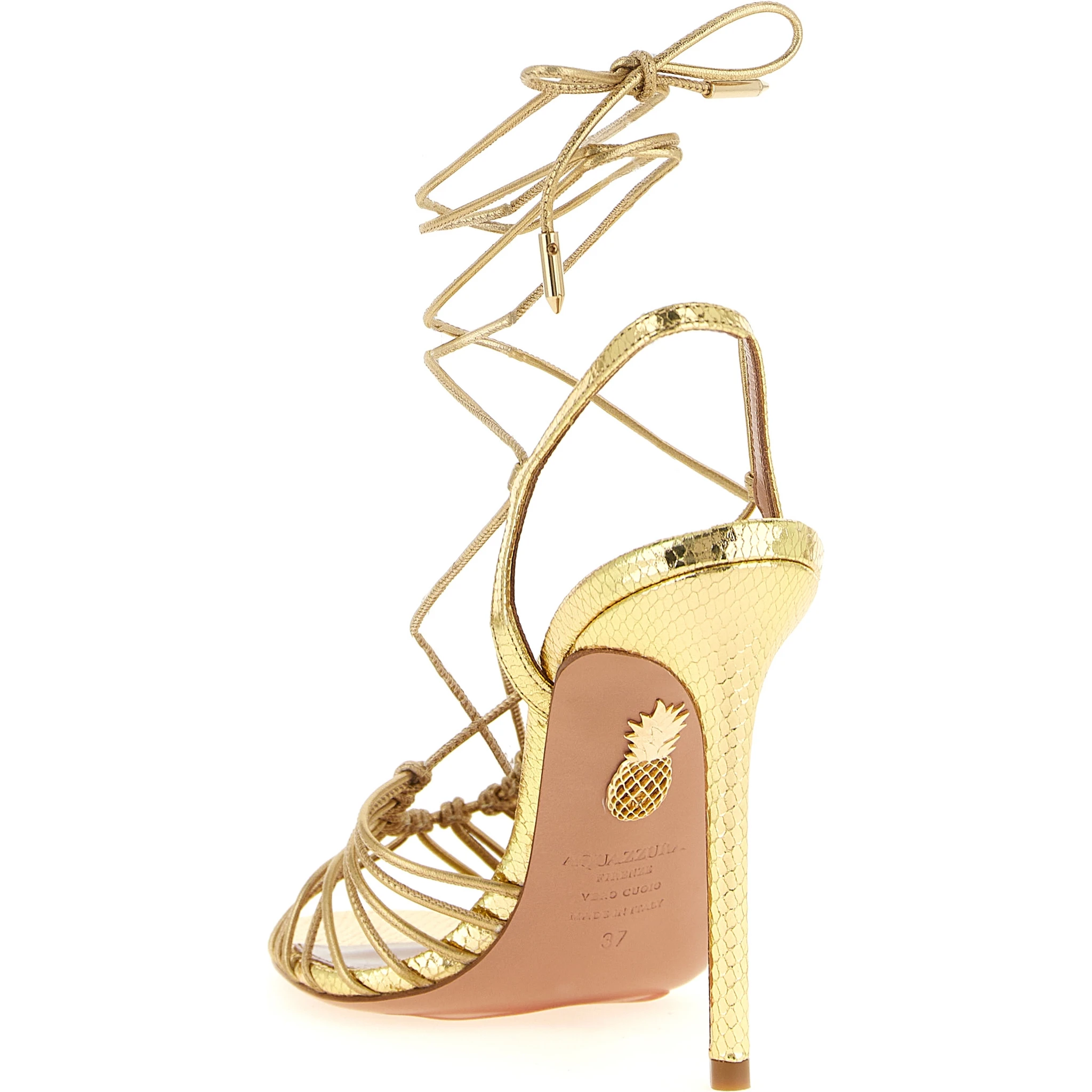 Gold Lamb Leather Stiletto Heel Sandals