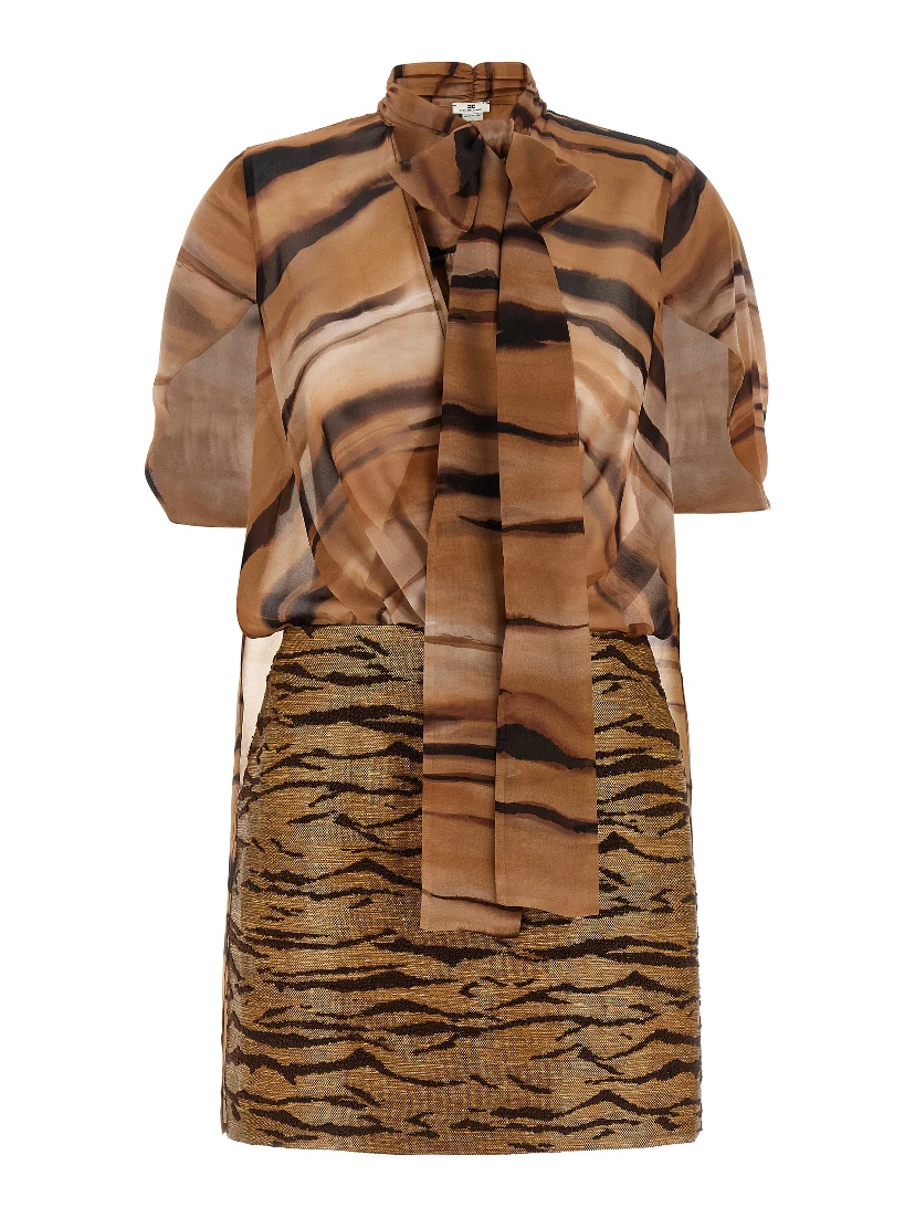 Brown Polyester Short Dress