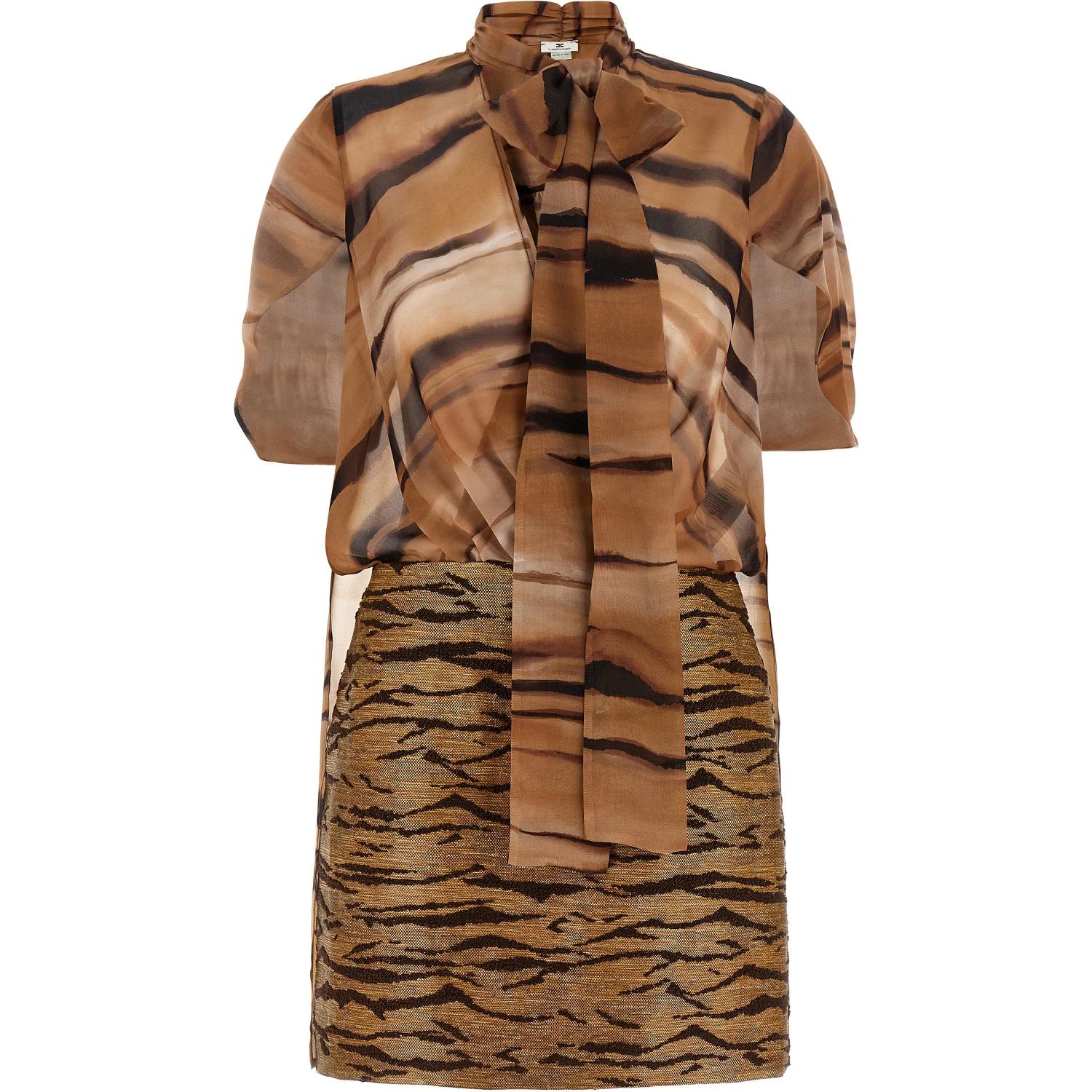 Brown Polyester Short Dress