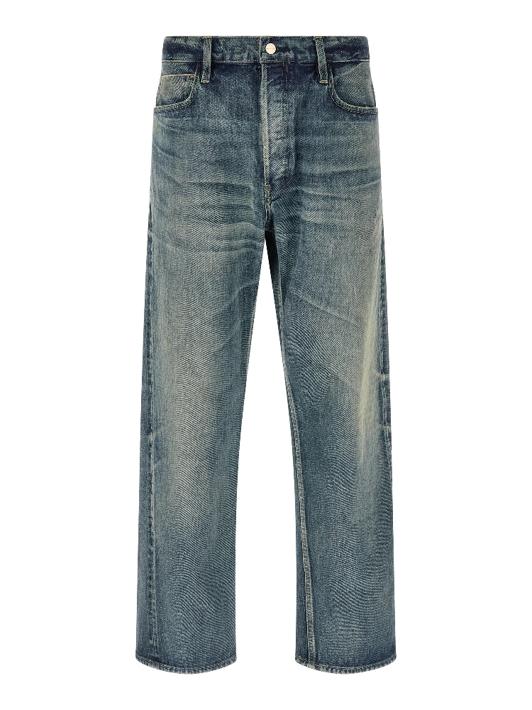 Blue Cotton Straight-Leg Jeans