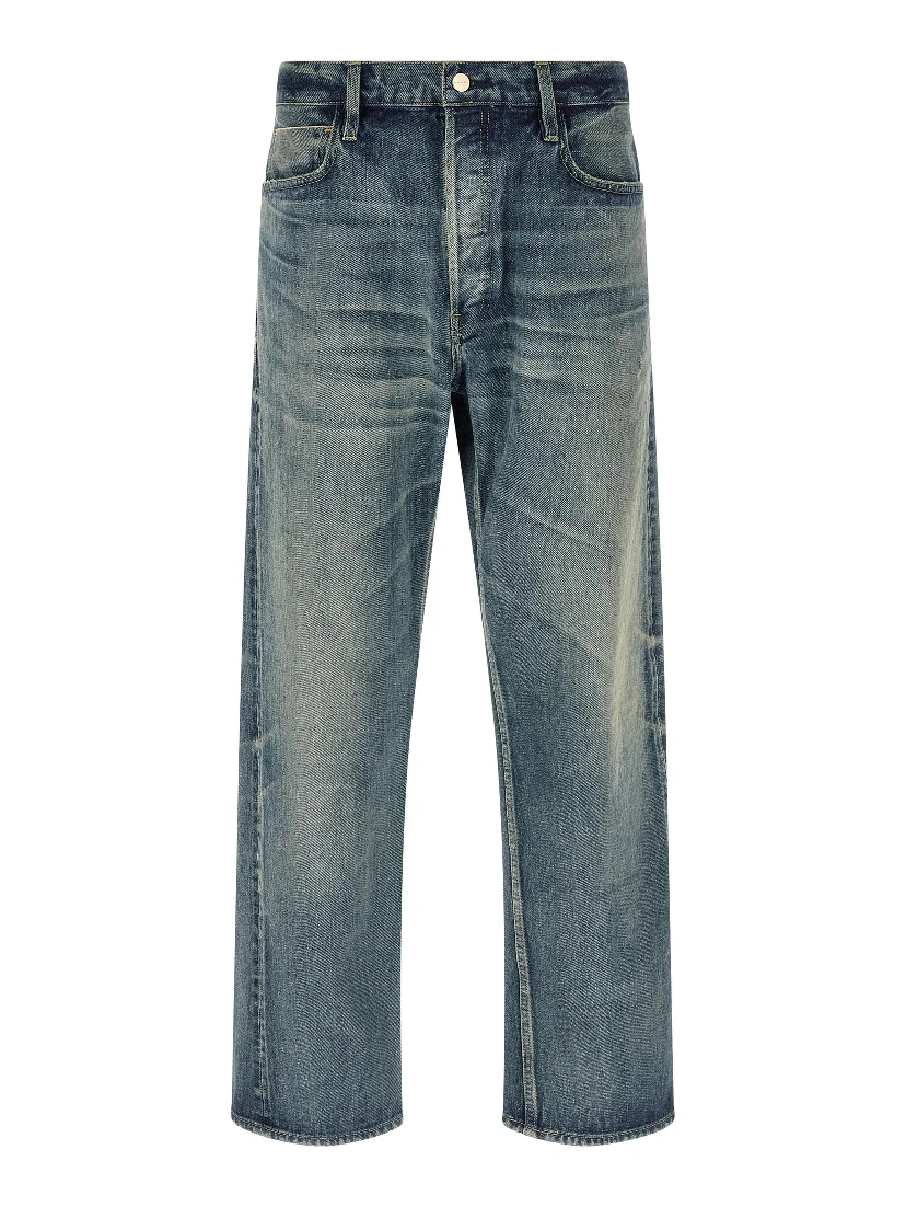 Blue Cotton Straight-Leg Jeans