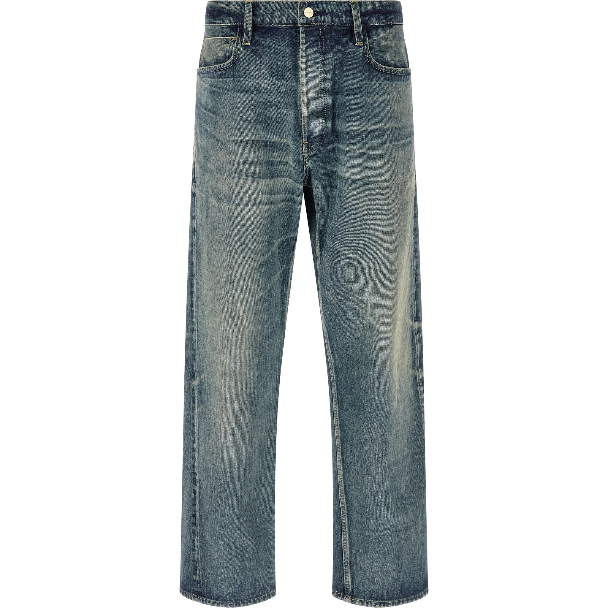 Blue Cotton Straight-Leg Jeans