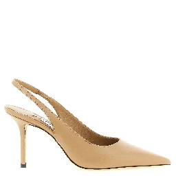Beige Leather High Heel Pumps