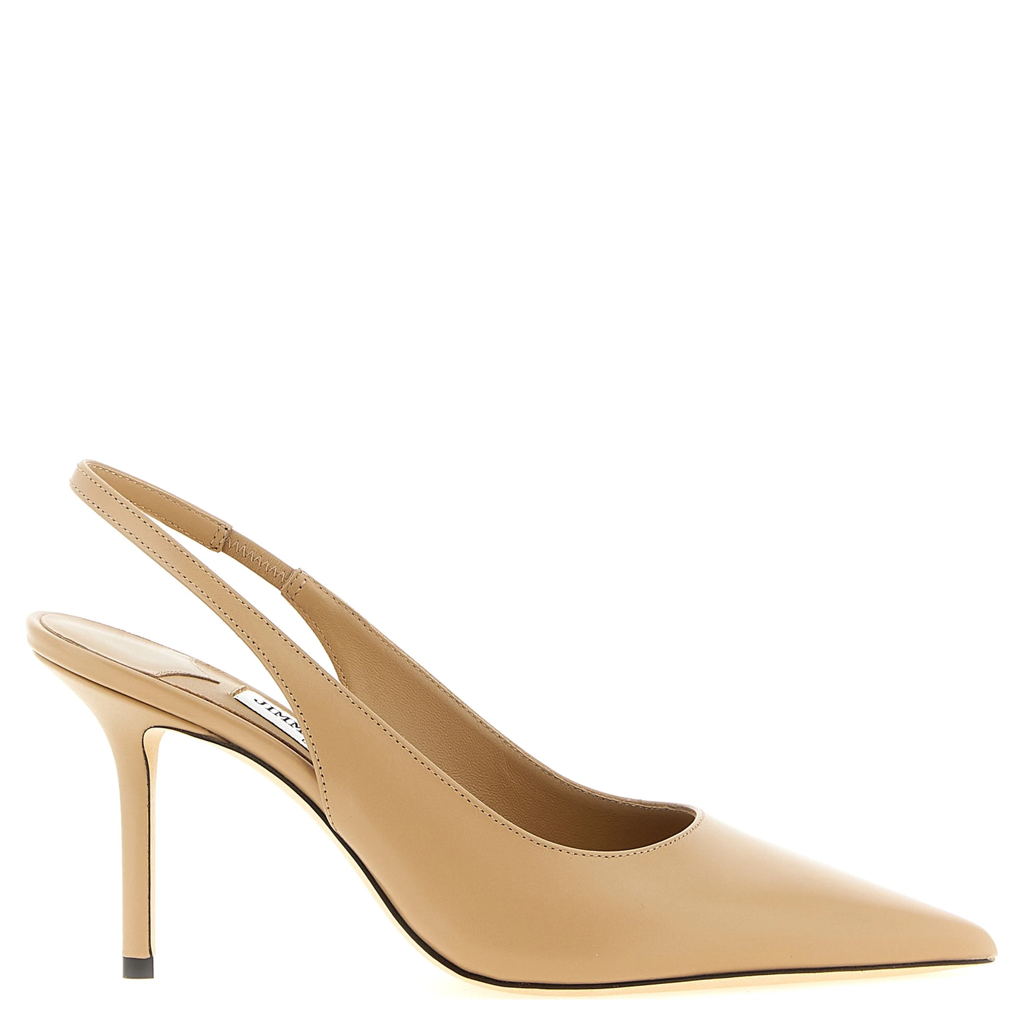 Beige Leather High Heel Pumps