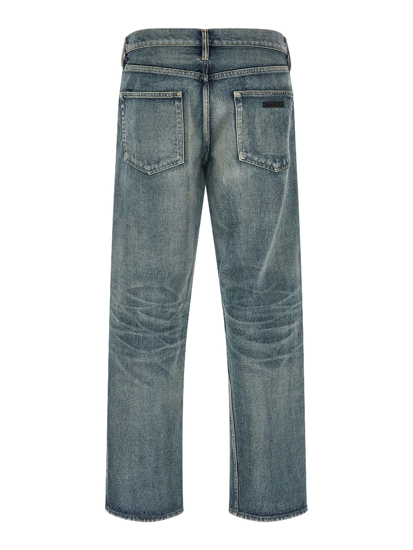 Blue Cotton Straight-Leg Jeans