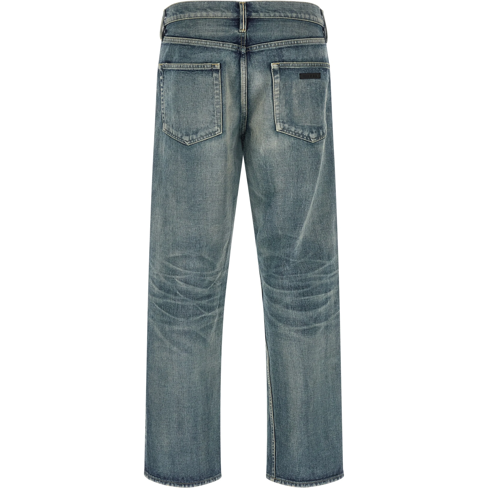 Blue Cotton Straight-Leg Jeans