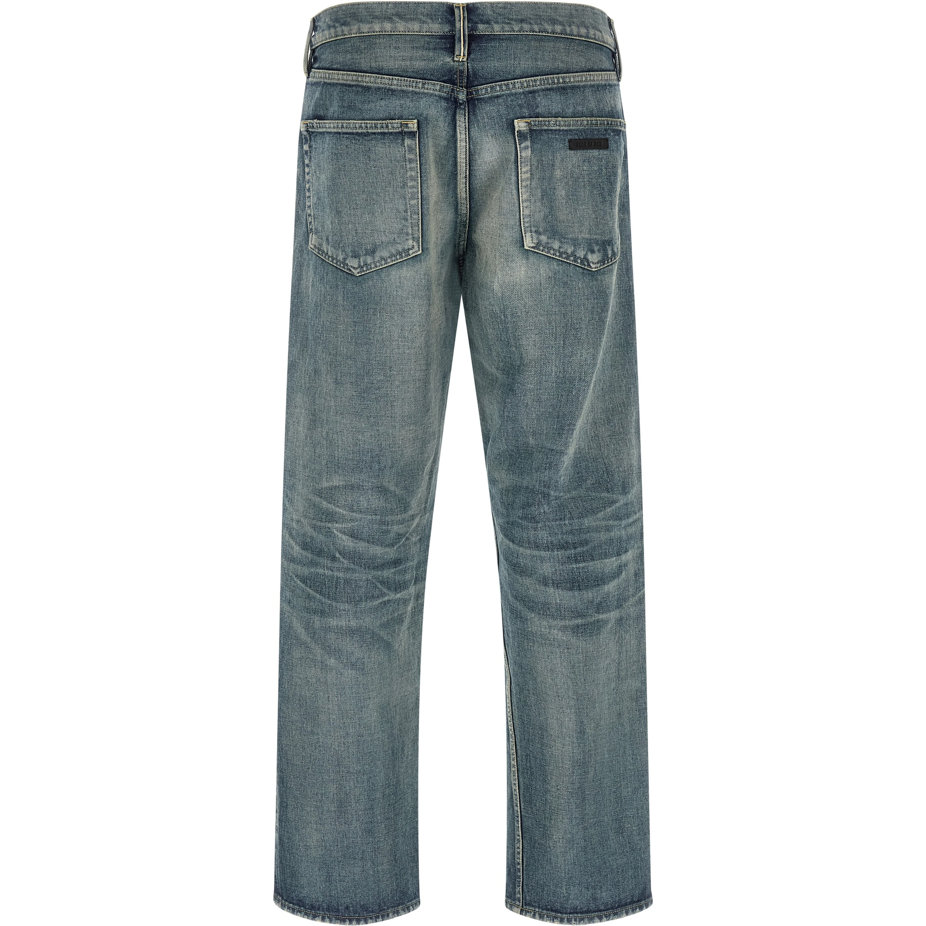 Blue Cotton Straight-Leg Jeans