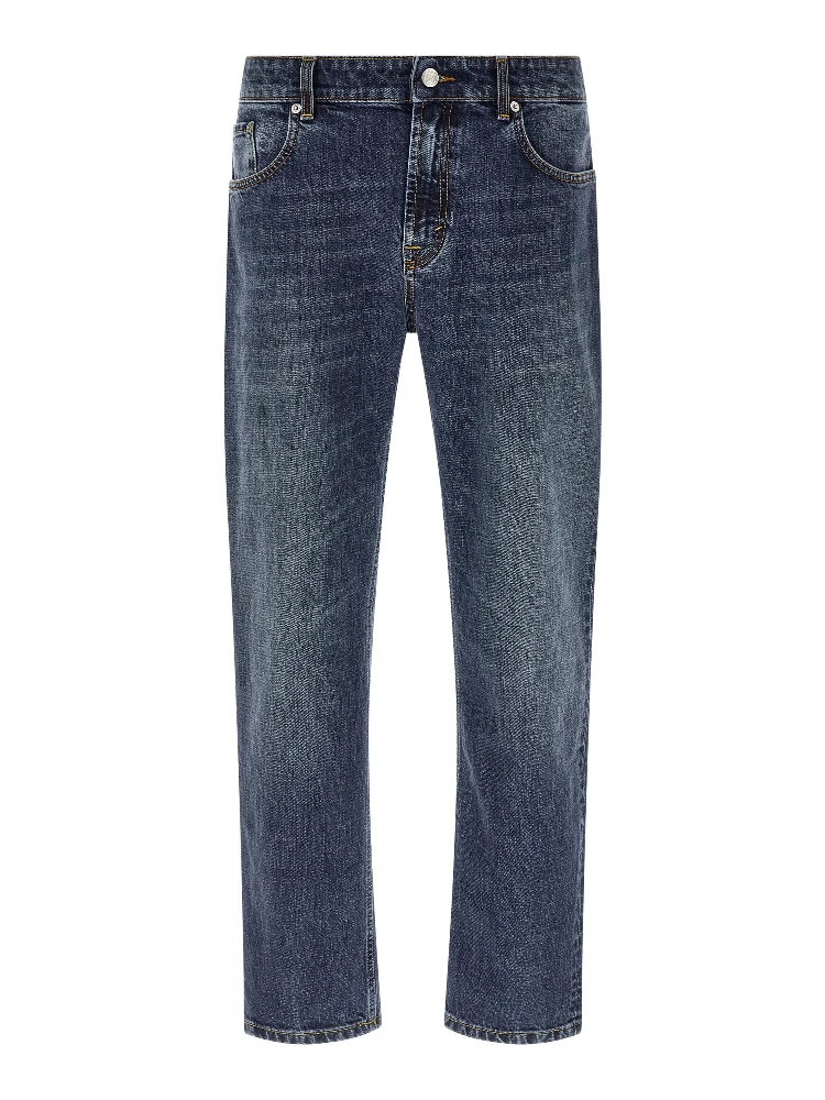 Blue Cotton Straight-Leg Jeans